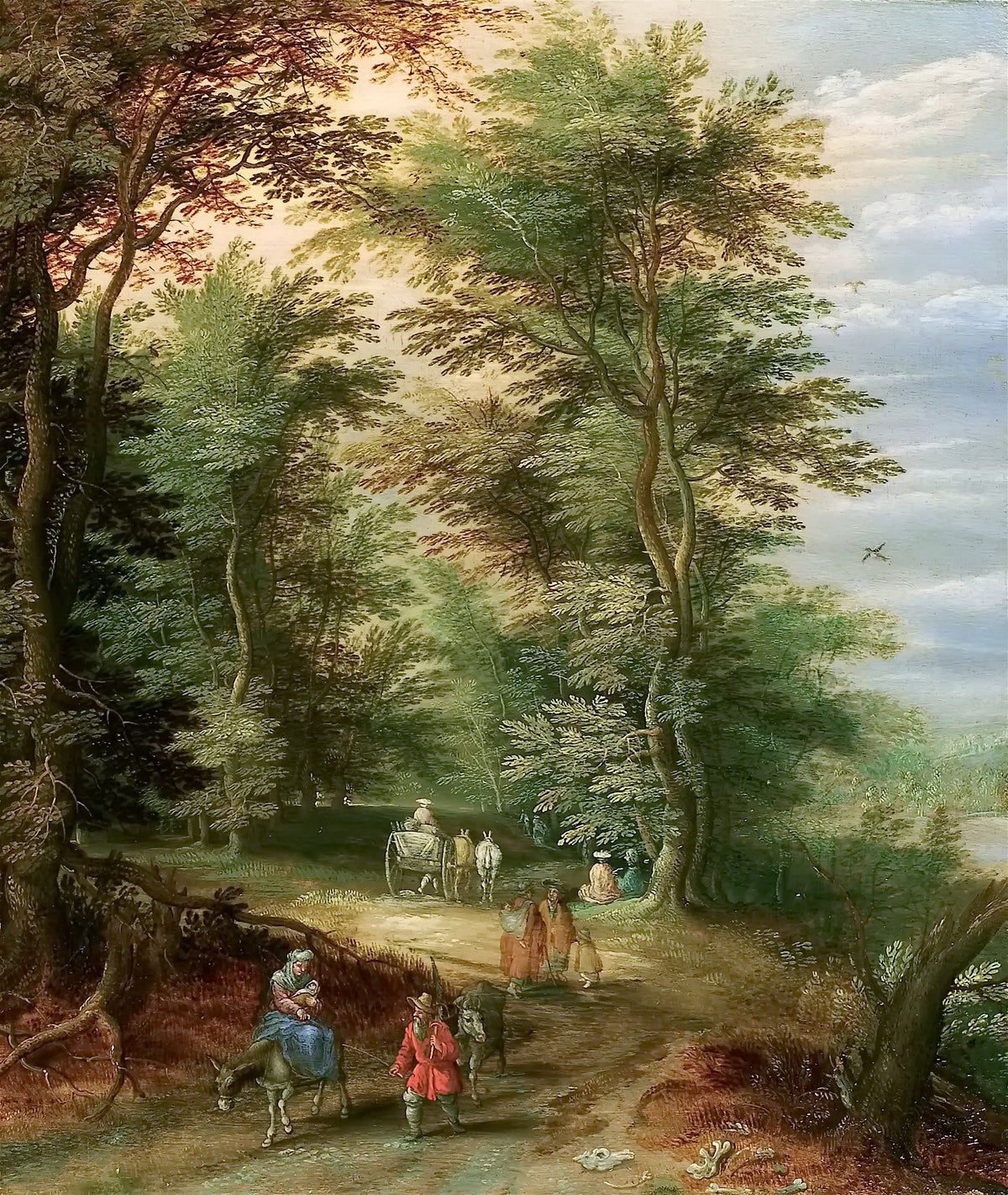 Landscape oil painting depicting a woodland road with travelers and a wagon, textured brushwork on canvas. - Add Frame, Canvas, Country, Forest, Hand Painted, Landscape, Made To Order, Oil Painting, Road