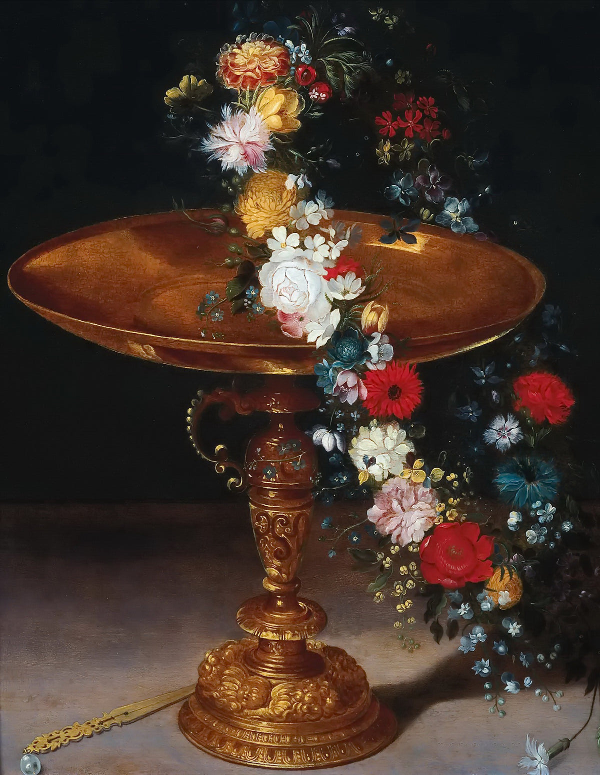 Blumen-Ölgemälde – Arrangement aus Lilien und Rosen