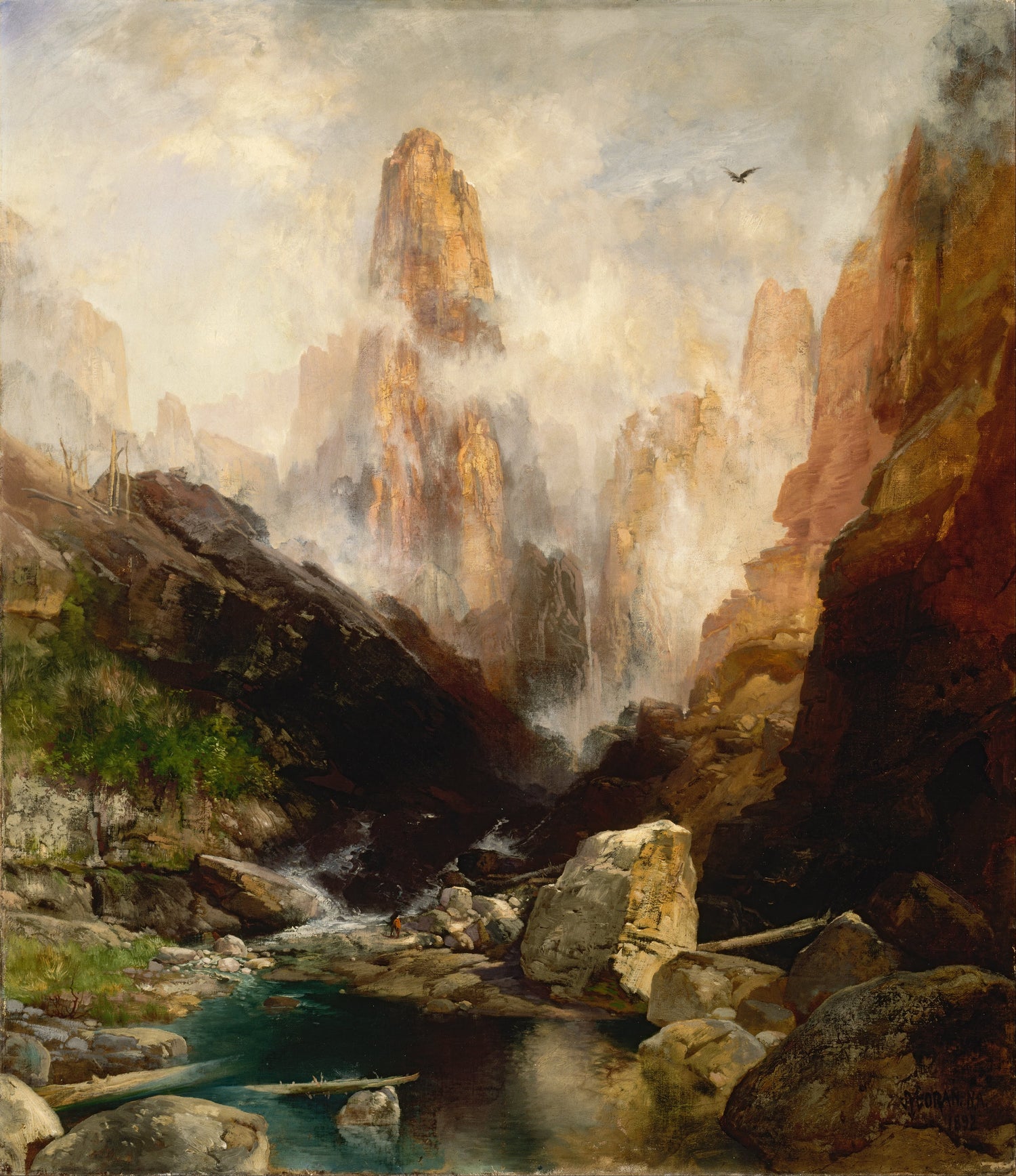 Hand-painted hand-painted misty canyon spire view landscape oil painting on canvas
