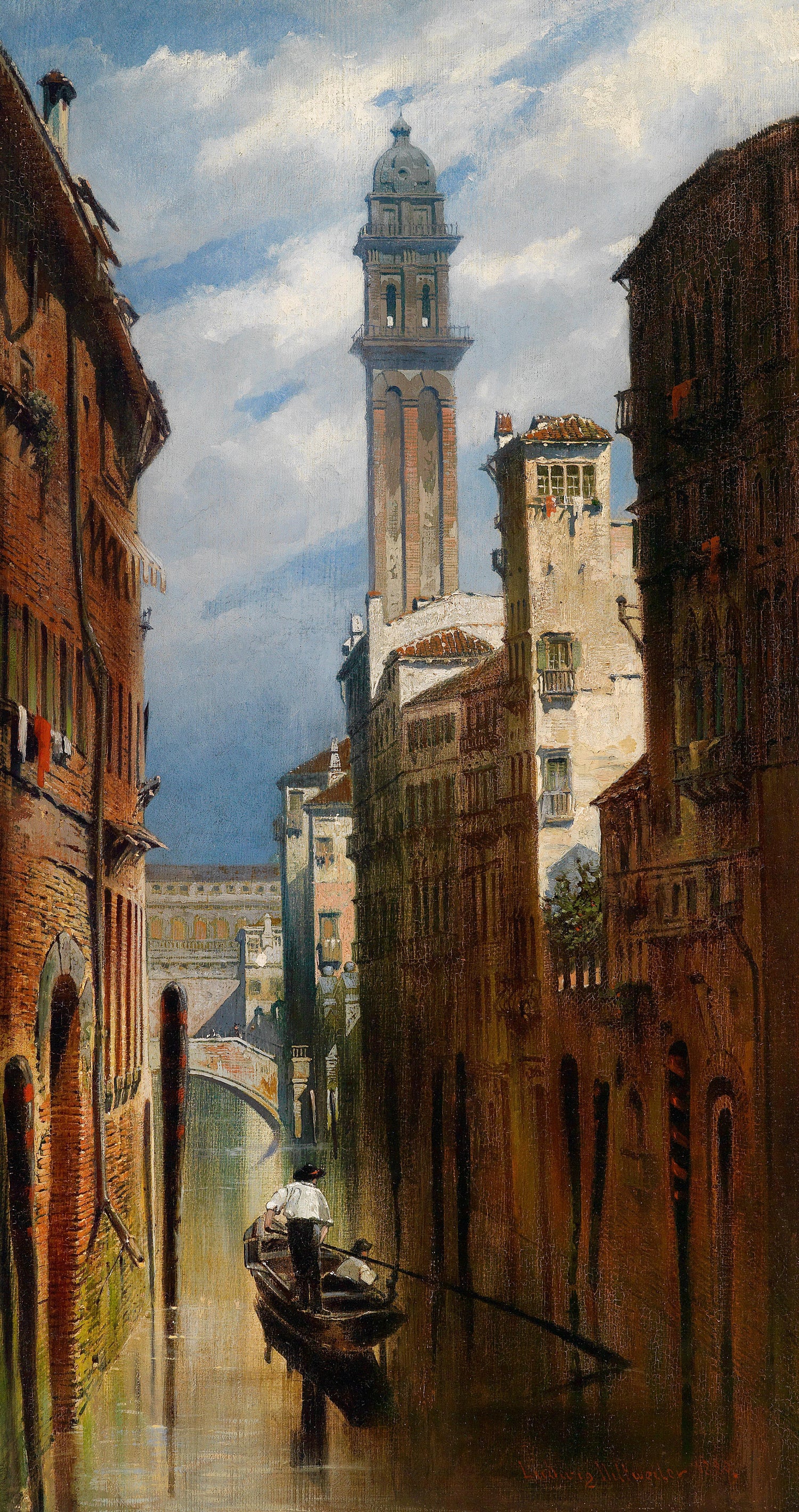 Hand-painted hand-painted venice canal tower view landscape oil painting on canvas