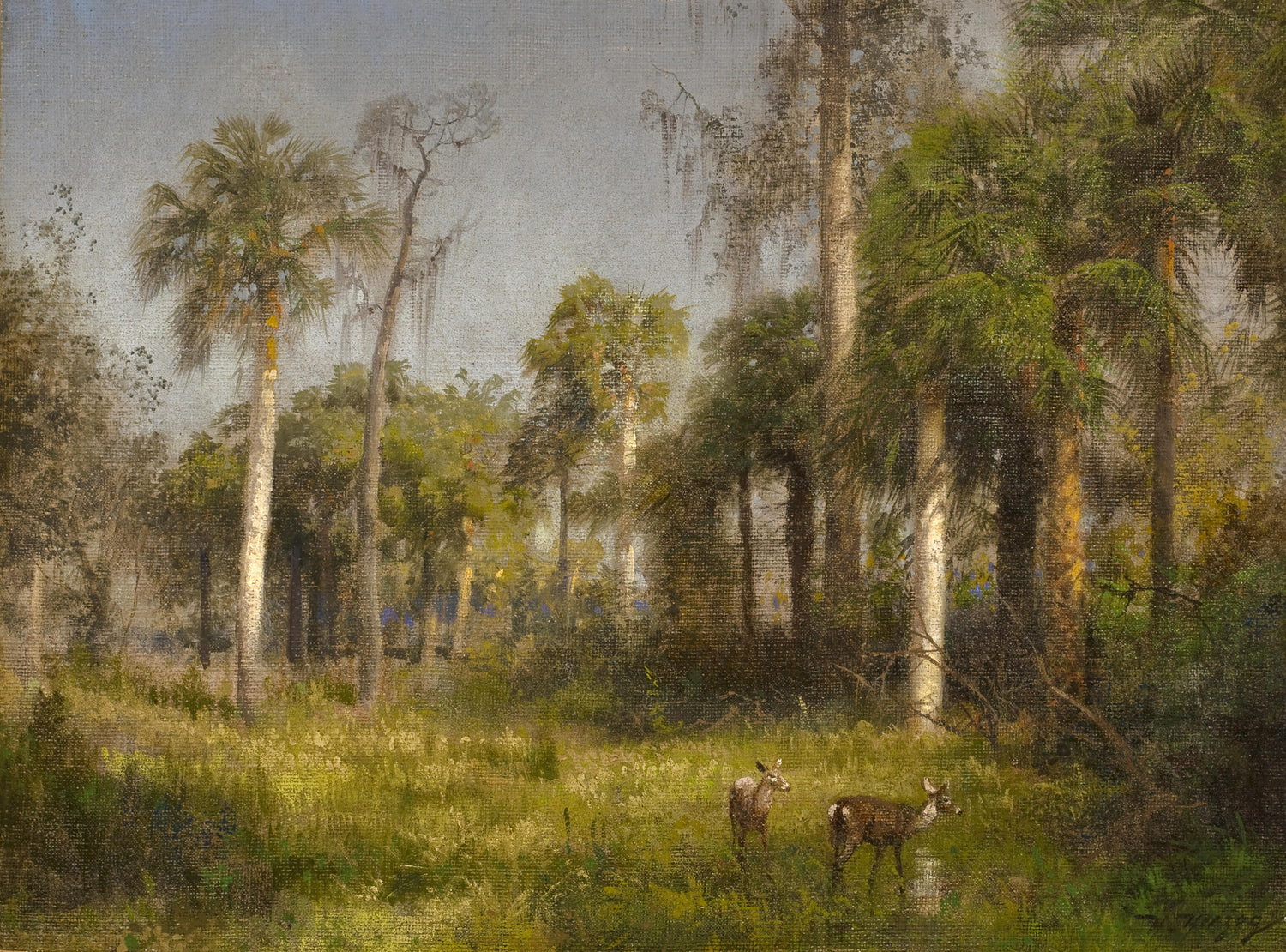 Hand-painted hand-painted tropical deer grove scene landscape oil painting on canvas