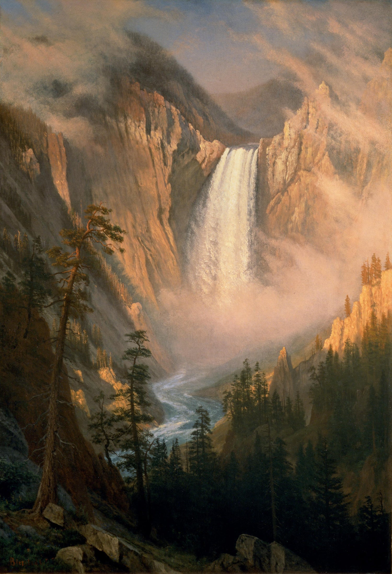 Hand-painted hand-painted yosemite waterfall mist landscape oil painting on canvas