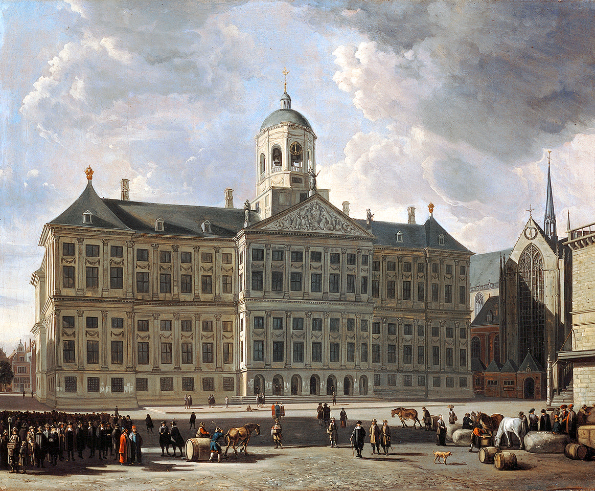 Landscape Oil Painting - Amsterdam City Hall and Dam Square Scene