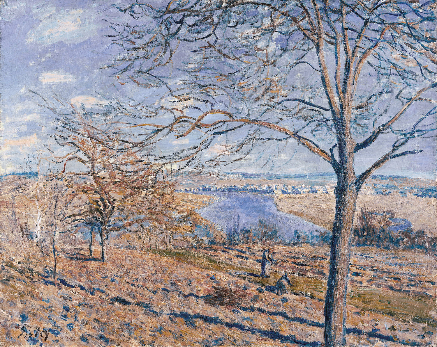 Landscape Oil Painting - Autumn River Valley with Bare Trees