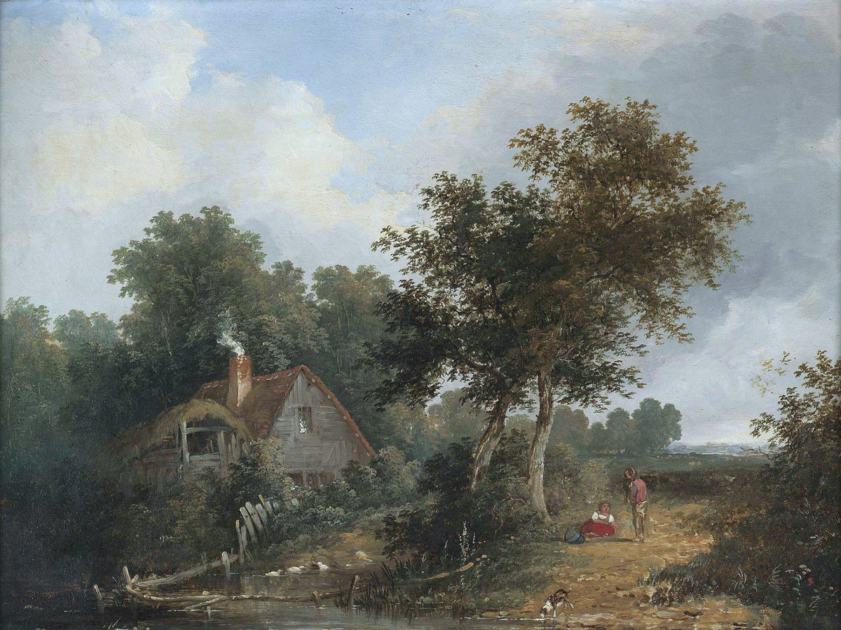 Landschaftsgemälde in Öl – Küstendorf mit Leuchtturm und Sonnenuntergang