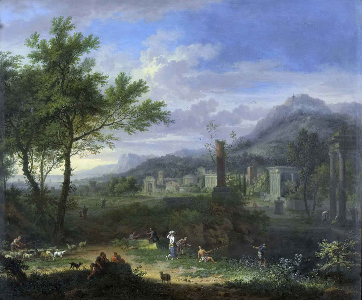 Landscape Oil Painting - Classical Landscape Ruins & Figures