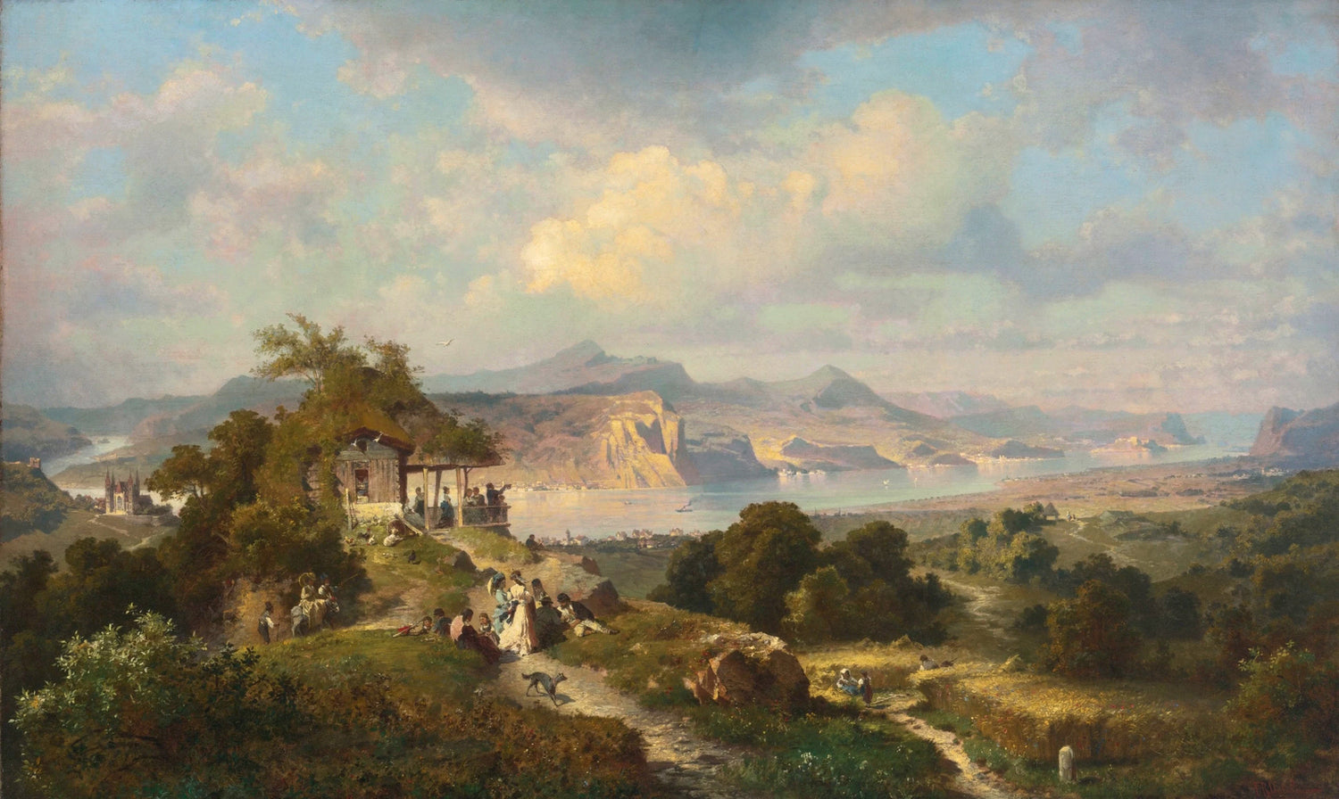 Peinture à l'huile de paysage - Gouffre rocheux spectaculaire avec personnages