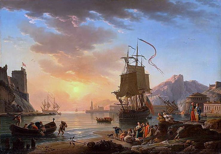 Hand painted oil on canvas landscape oil painting of a sunset harbor with a tall ship, textured brushwork capturing vivid. - Boat, Canvas, Coastal, Hand Painted, Harbor, Landscape, Made To Order, Oil Painting, Seascape, Sunset, Village