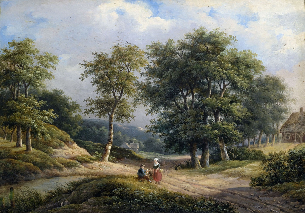 Landscape Oil Painting - Country Road with Family and Woodland