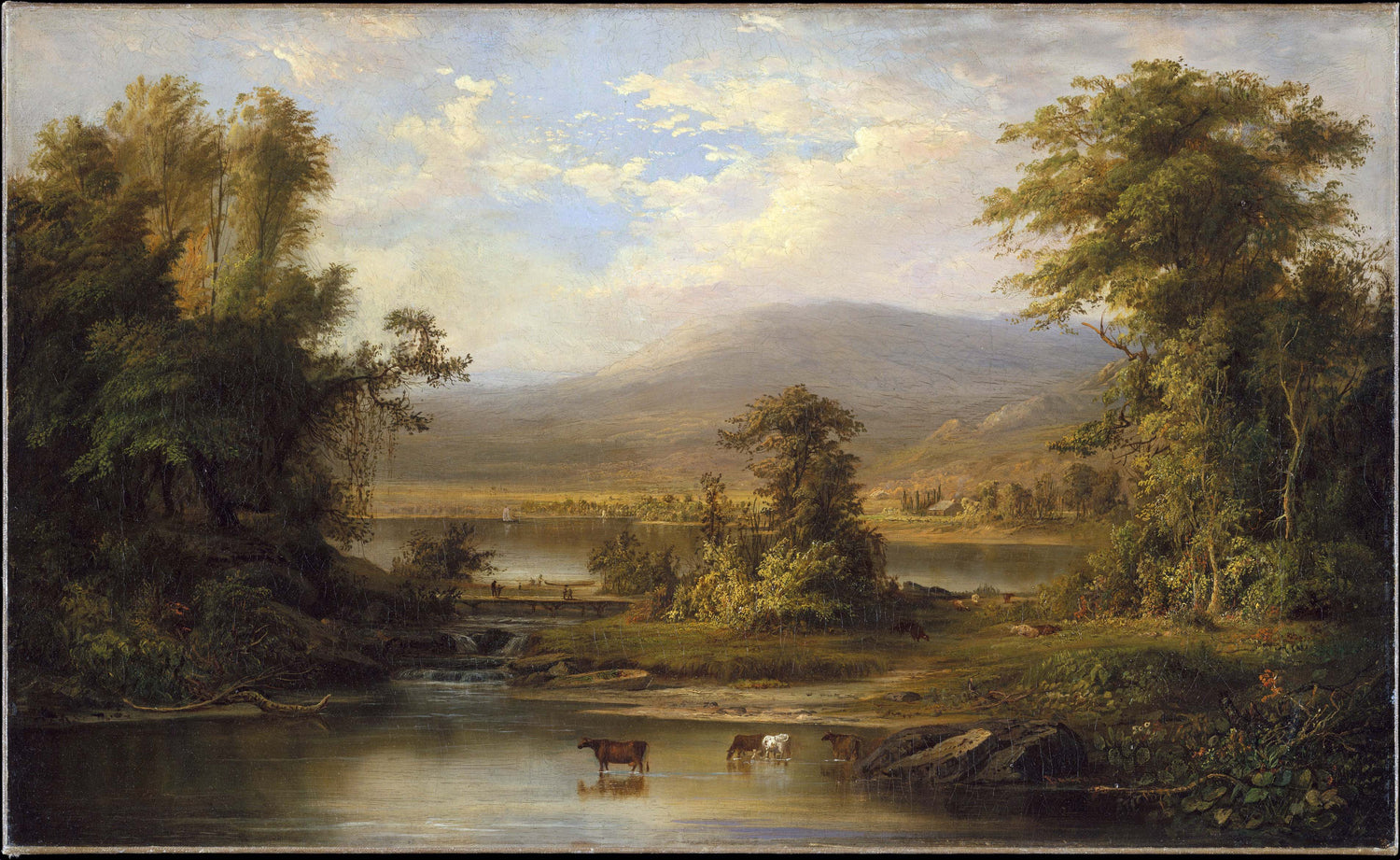 Landscape Oil Painting - Pastoral River Landscape with Cattle