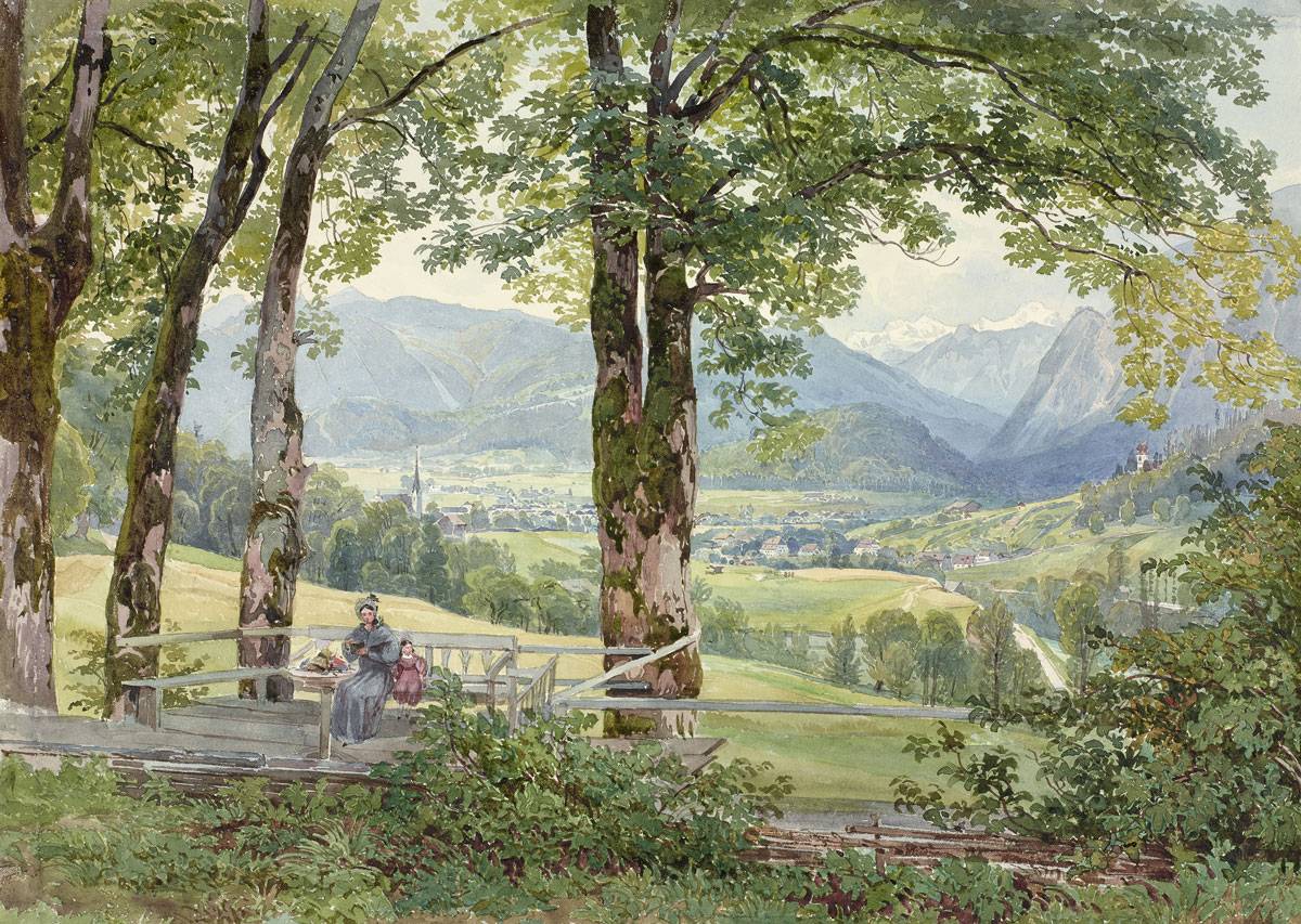 Landscape oil painting of a mountain valley view from a terrace, hand painted oil on canvas with textured brushwork,. - Canvas, Hand Painted, Landscape, Made To Order, Mountain, Oil Painting, Village