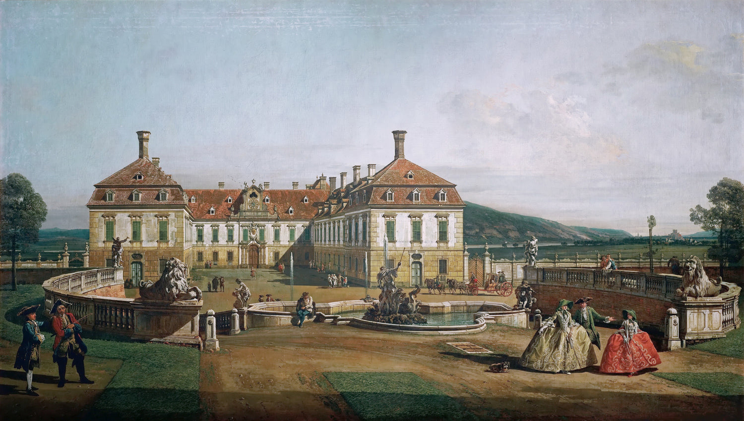 Landscape Oil Painting - Schlosshof Palace Garden with Fountain
