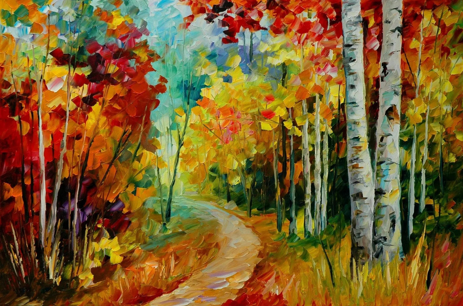 Abstract Landscape Oil Painting: Autumn Forest Path & Fall Foliage - Oil Painting Haven