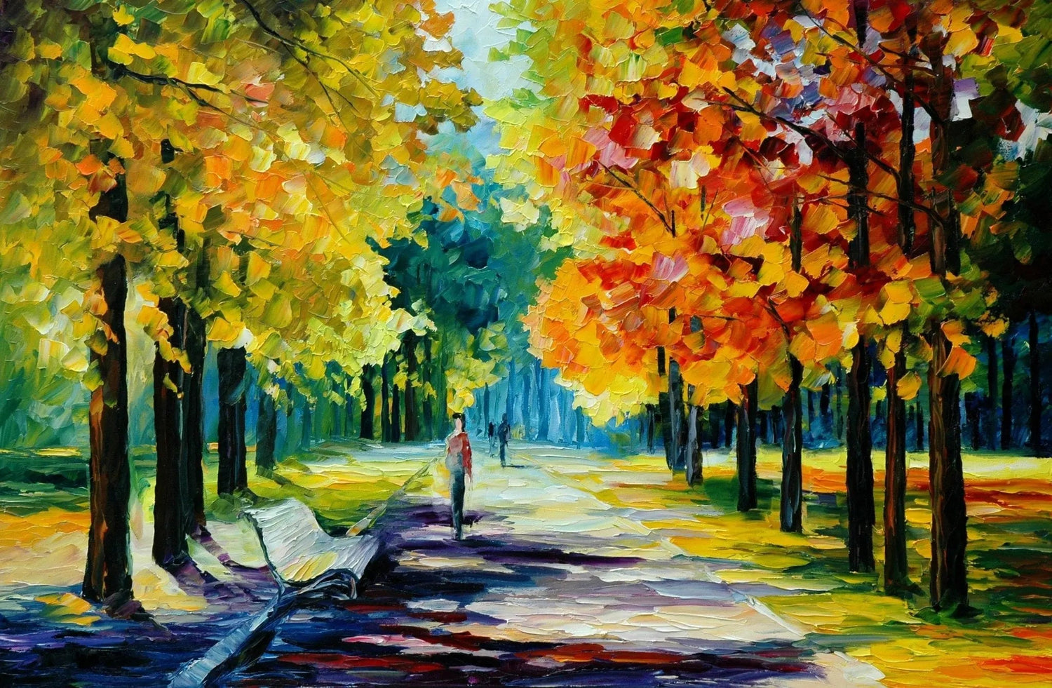 Abstract Landscape Oil Painting - Autumn Park Path with Figures - Oil Painting Haven