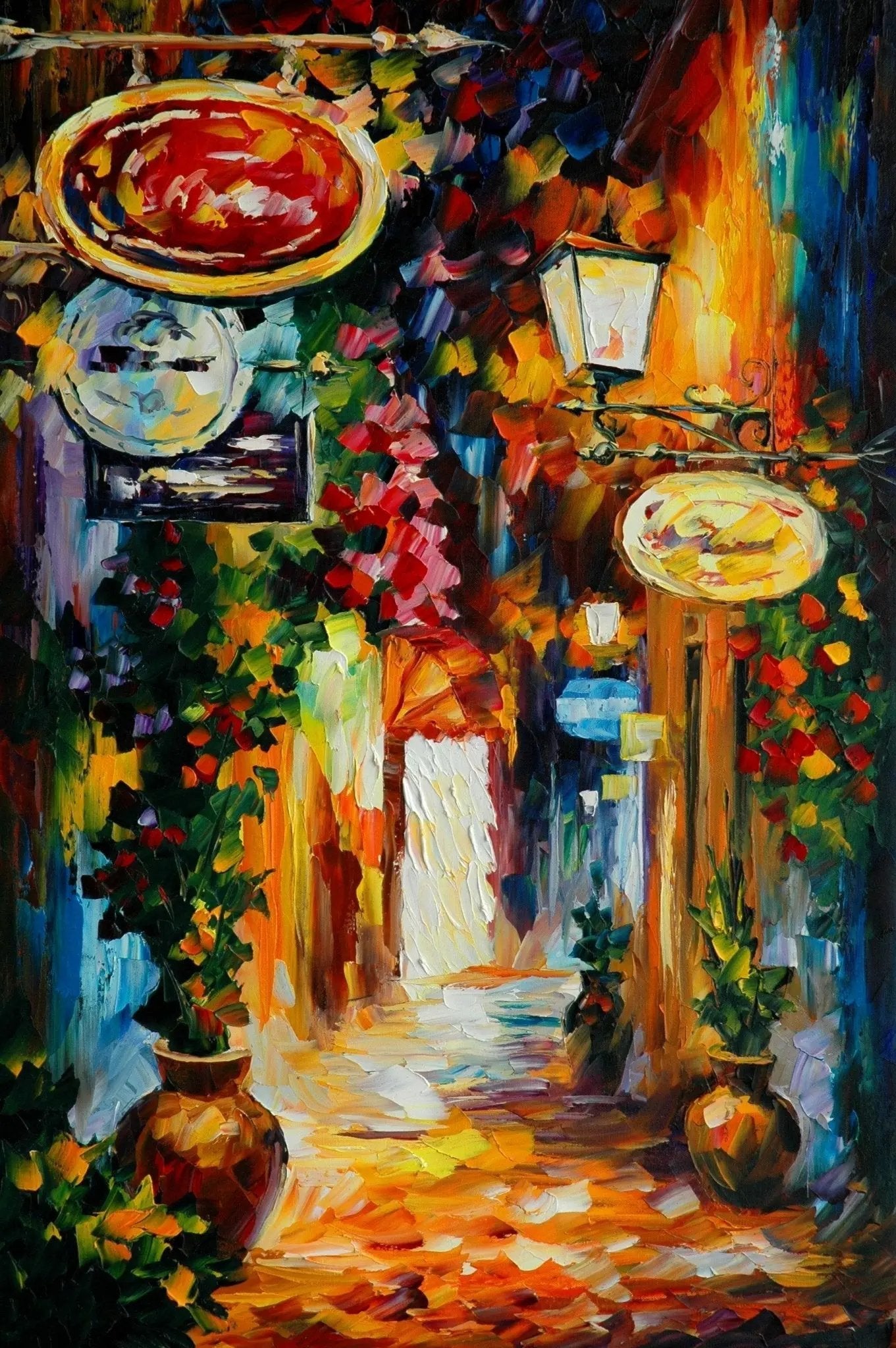 Abstract Landscape Oil Painting - Floral Street Scene Art - Oil Painting Haven