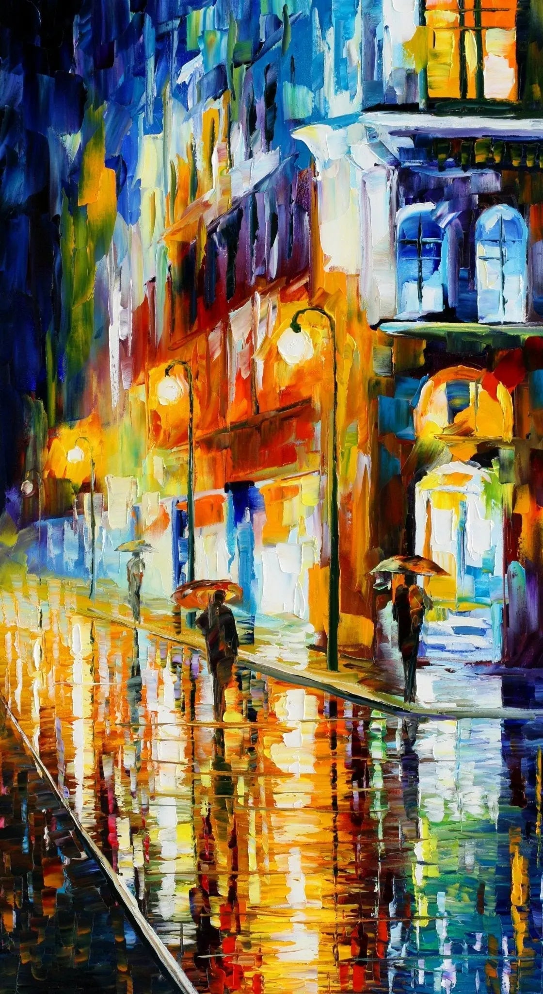 Abstract Landscape Oil Painting - Rainy Night Street Scene - Oil Painting Haven