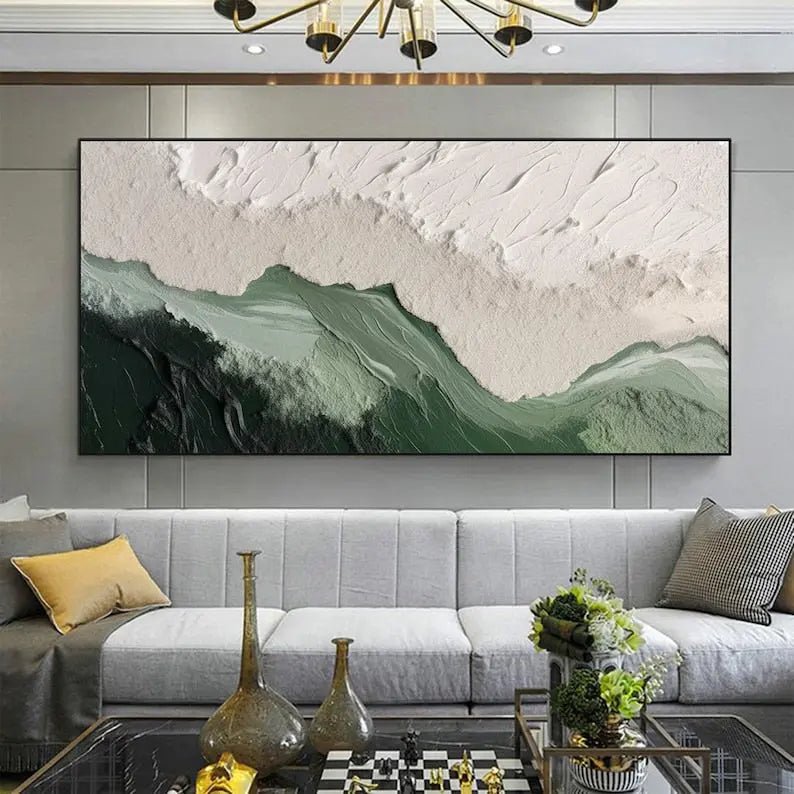 Abstract Oil Painting - Green and Beige Landscape - Oil Painting Haven
