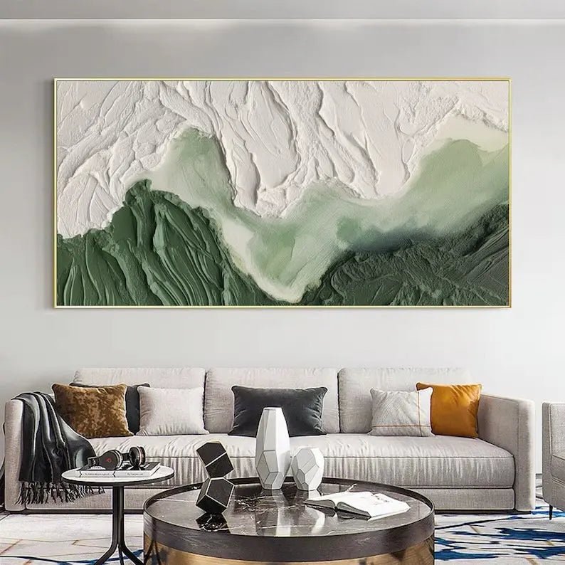 Abstract Oil Painting: Green & White Landscape - Oil Painting Haven