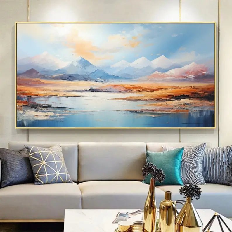 Abstract Oil Painting - Mountain and Lake Landscape Art - Oil Painting Haven