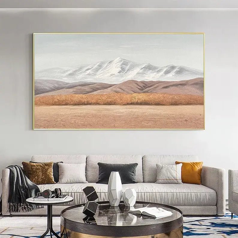 Abstract Oil Painting - Mountain Landscape with Earthy Tones - Oil Painting Haven