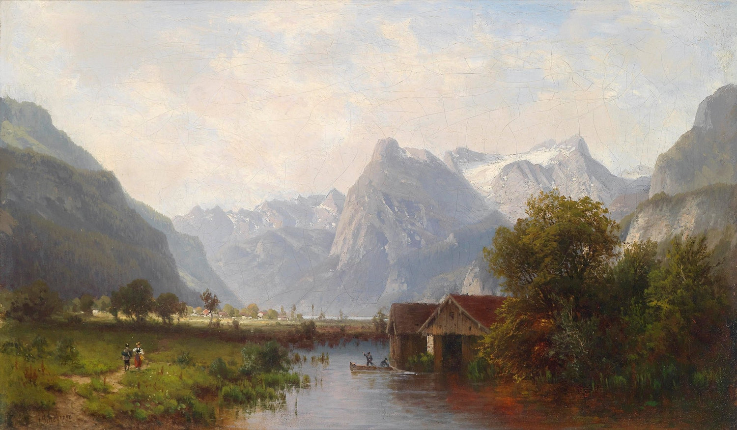 Alpine Valley Lake Scene | Hand - Painted Landscape Oil Painting - Oil Painting Haven