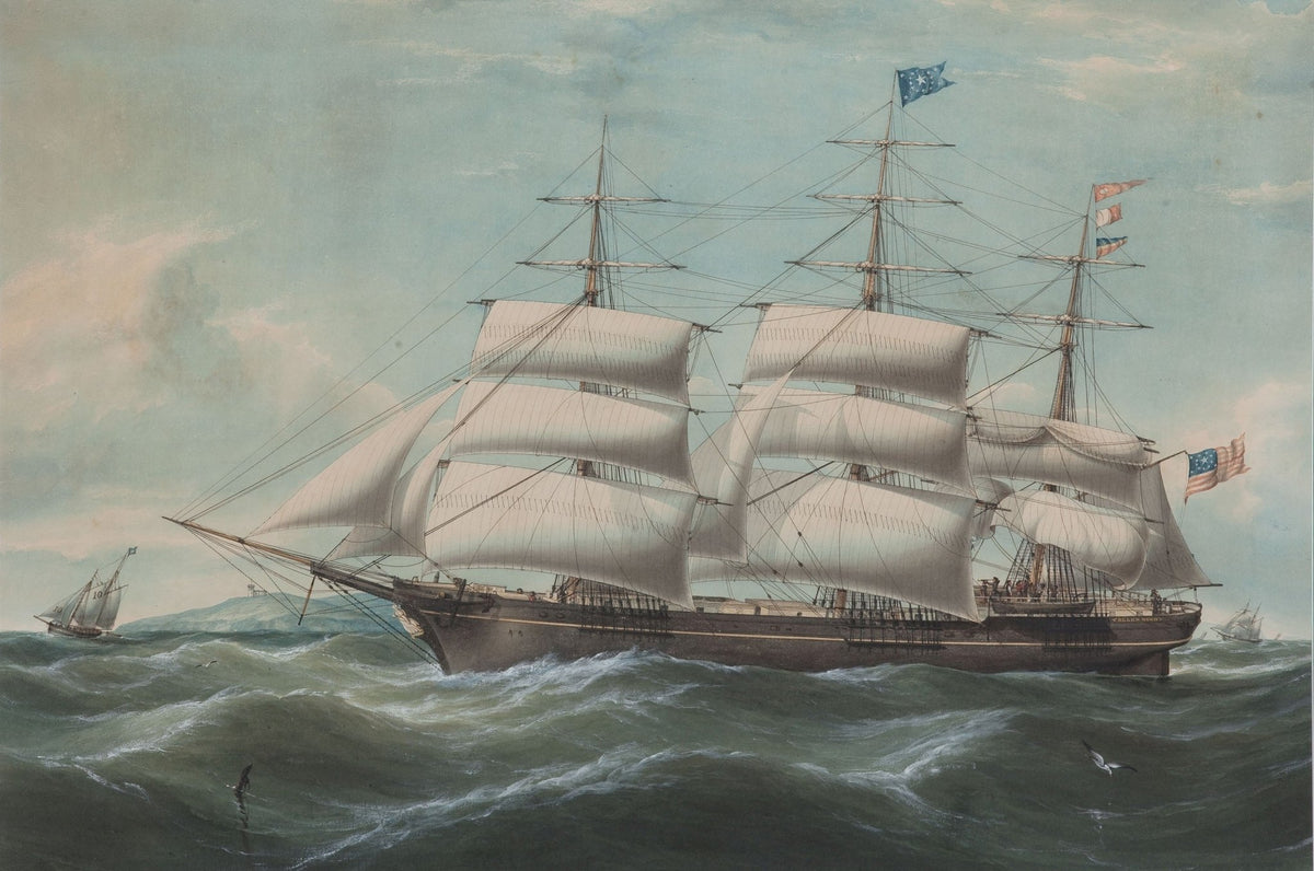 Hand-painted American clipper with full white sails nautical oil painting on canvas