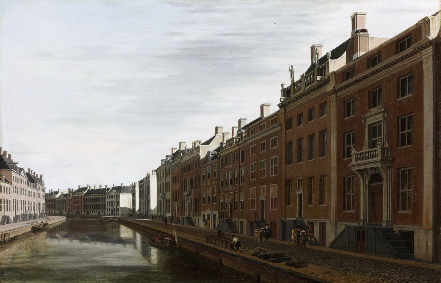Landscape oil painting of Amsterdam canal houses along a calm waterway, hand painted oil on canvas with detailed textured. - Add Frame, Canal, Canvas, Hand Painted, Landscape, Made To Order, Oil Painting, Venice