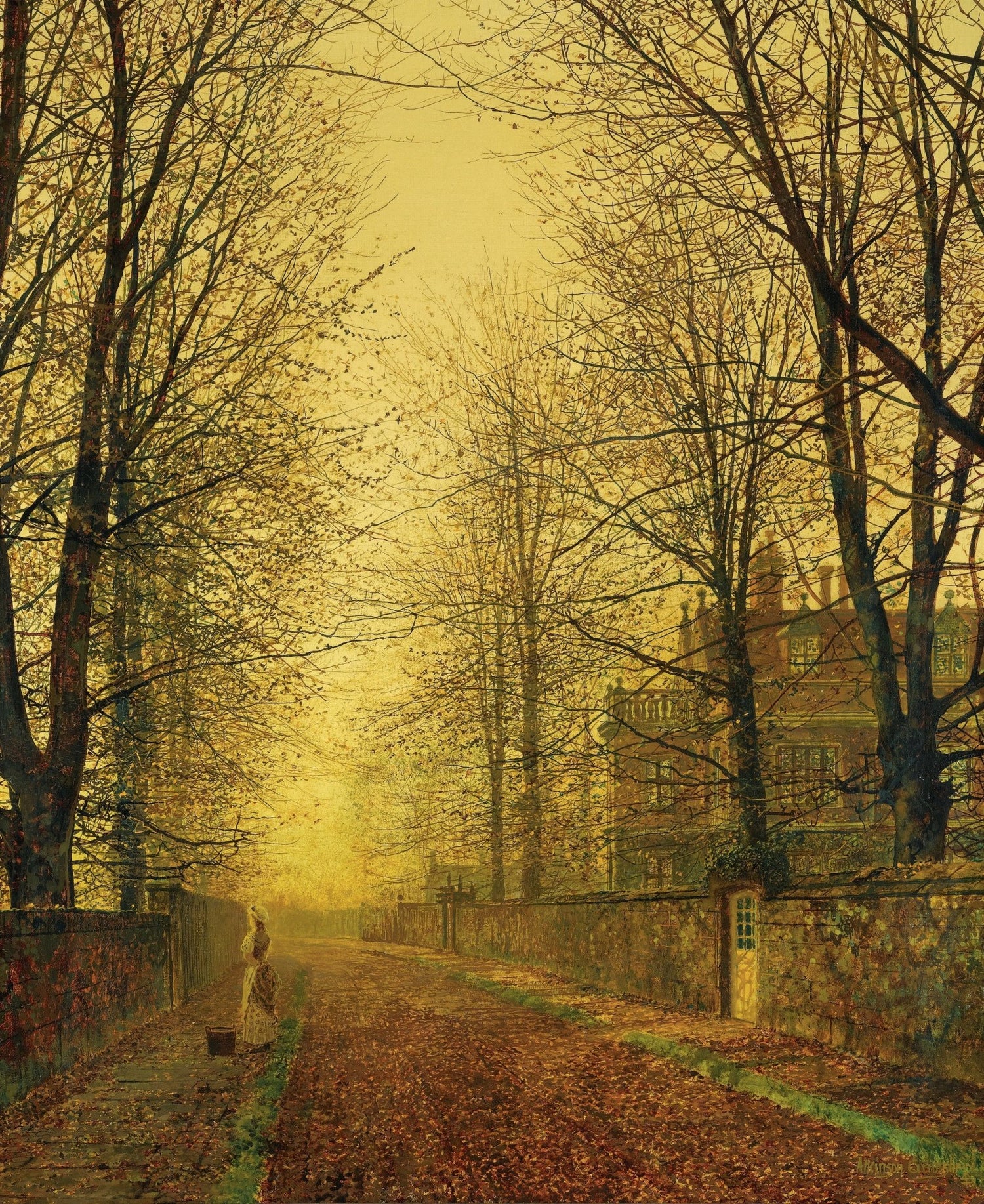 Autumn Avenue with Trees and Figure – Landscape Oil Painting - Oil Painting Haven