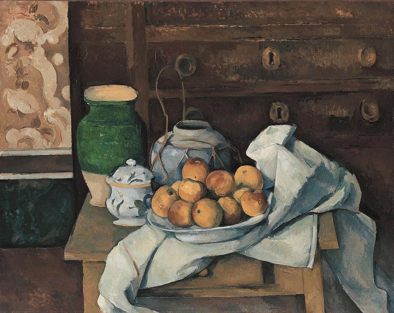 Bowl of Oranges and Commode - Still Life Oil Painting - Oil Painting Haven