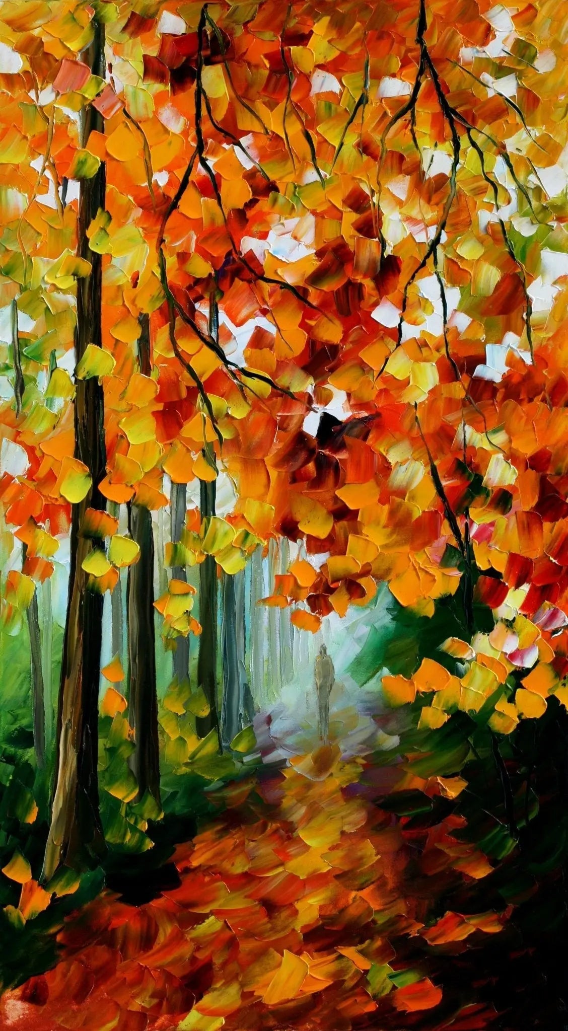 Buy Abstract Landscape Oil Painting - Forest Path with Figure - Oil Painting Haven