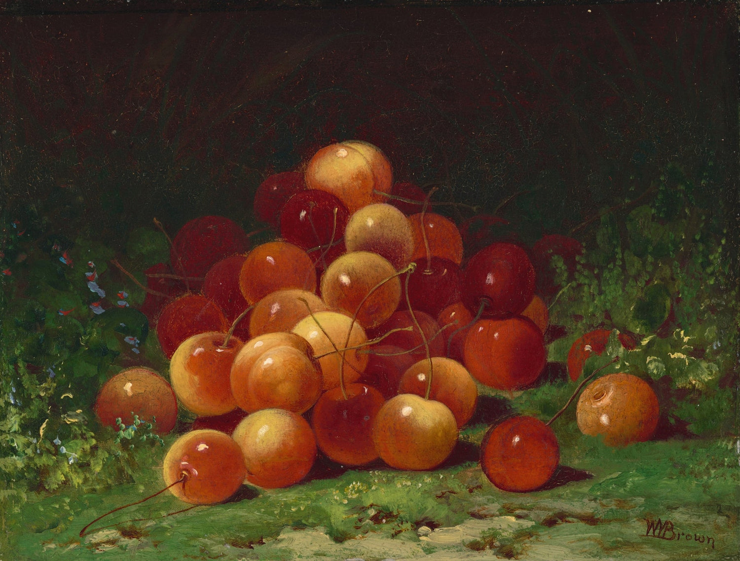 Cherries on Green Ground - Still Life Oil Painting - Oil Painting Haven
