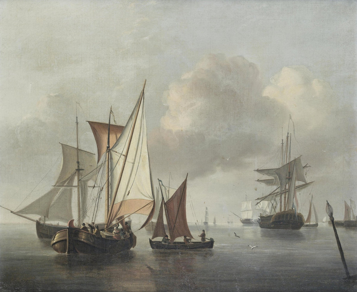 Hand-painted classic sailing boats in quiet harbor nautical oil painting on canvas