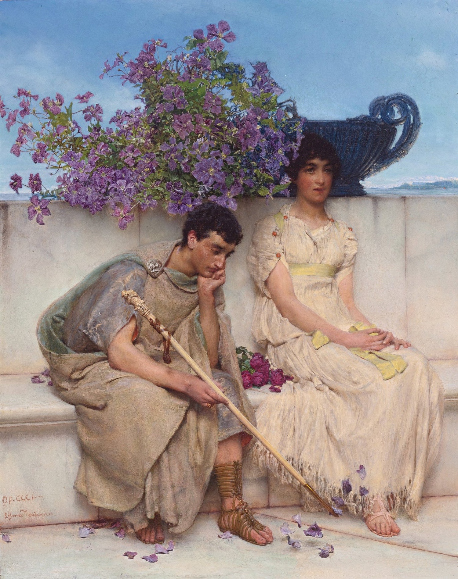 Classical Couple Resting by Flowers - People Oil Painting - Oil Painting Haven