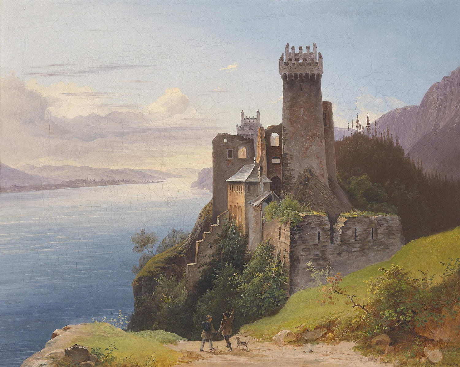 Clifftop Castle by the Lake | Hand - Painted Landscape Oil Painting - Oil Painting Haven