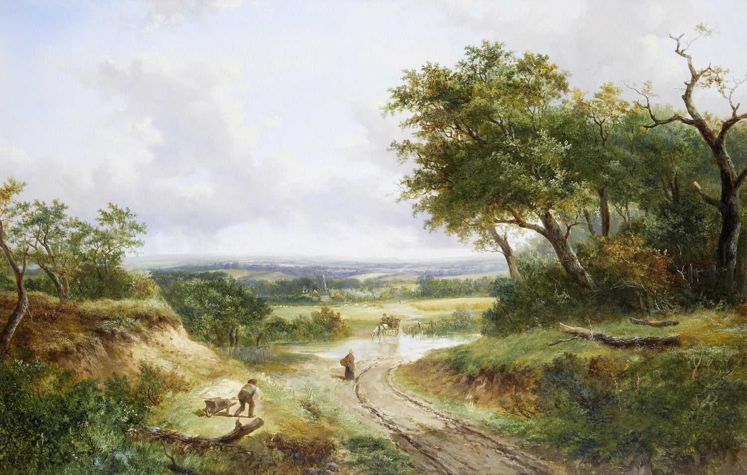 Country Road with Figures and Trees – Landscape Oil Painting - Oil Painting Haven