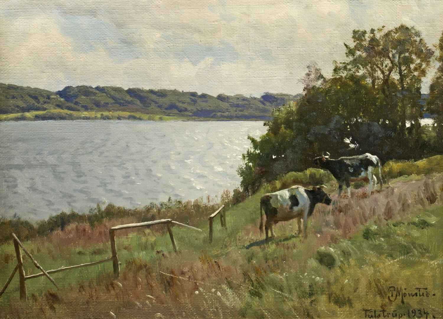 Cows Grazing by the Lakeside – Hand - Painted Landscape Oil Painting - Oil Painting Haven