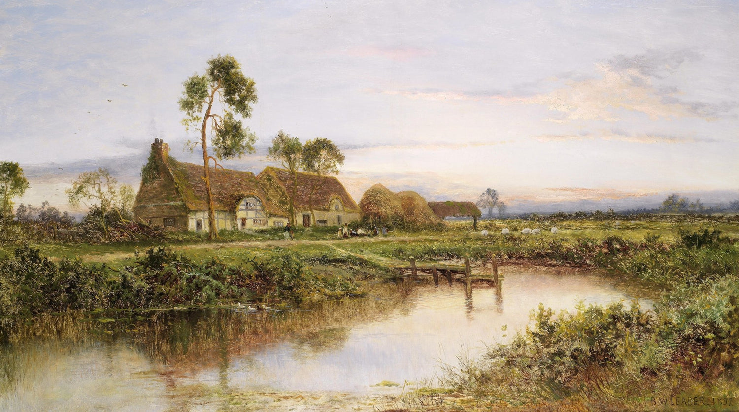 European Countryside by the River at Dusk – Landscape Oil Painting - Oil Painting Haven