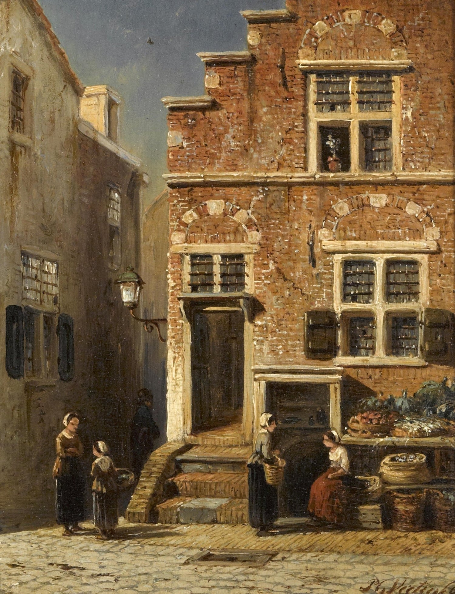 European Old Town Market Street Scene – Landscape Oil Painting - Oil Painting Haven