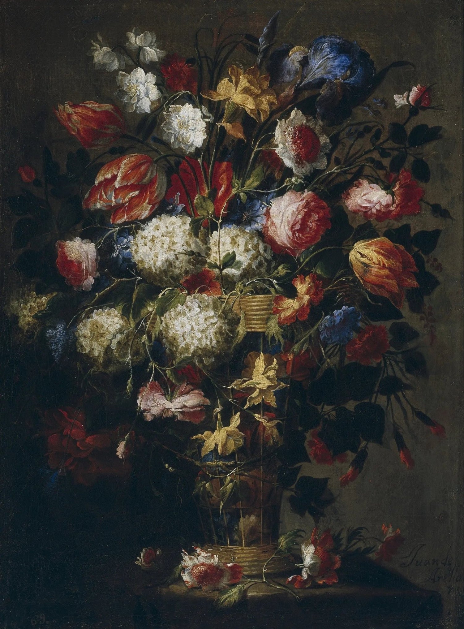 Floral Oil Painting - Abundant Bouquet in Basket - Oil Painting Haven