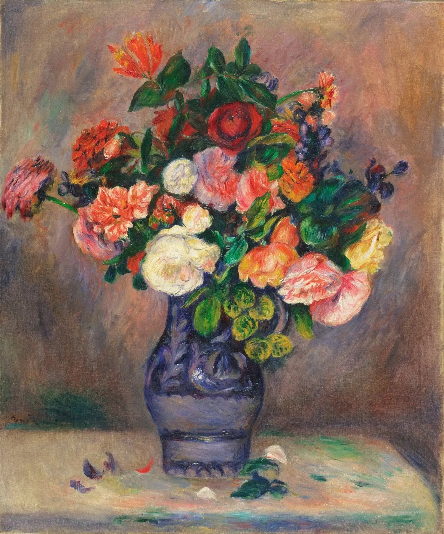 Floral Oil Painting - Bouquet in Blue Vase - Oil Painting Haven
