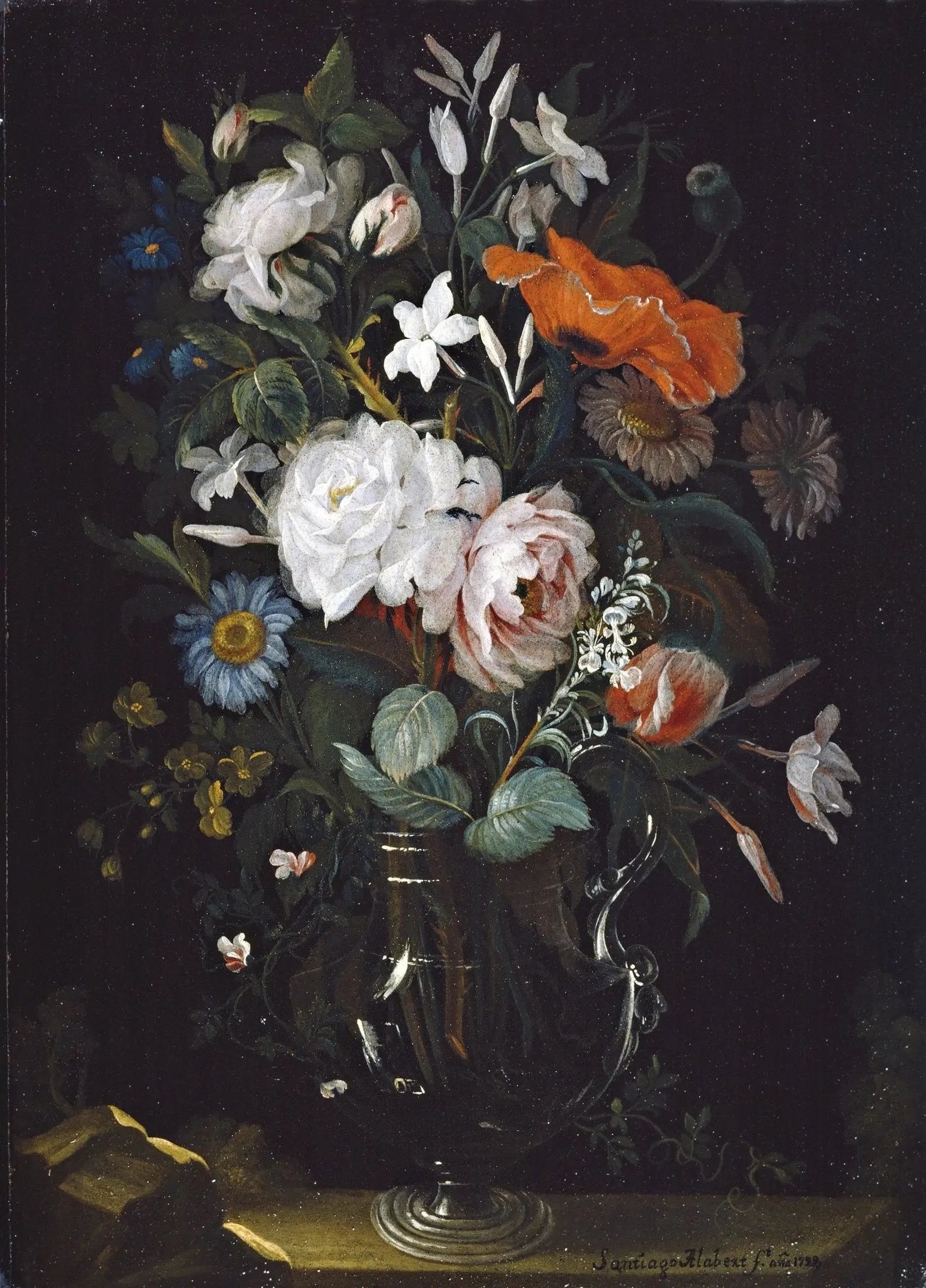 Floral Oil Painting - Bouquet in Silver Vase with Diverse Flowers - Oil Painting Haven