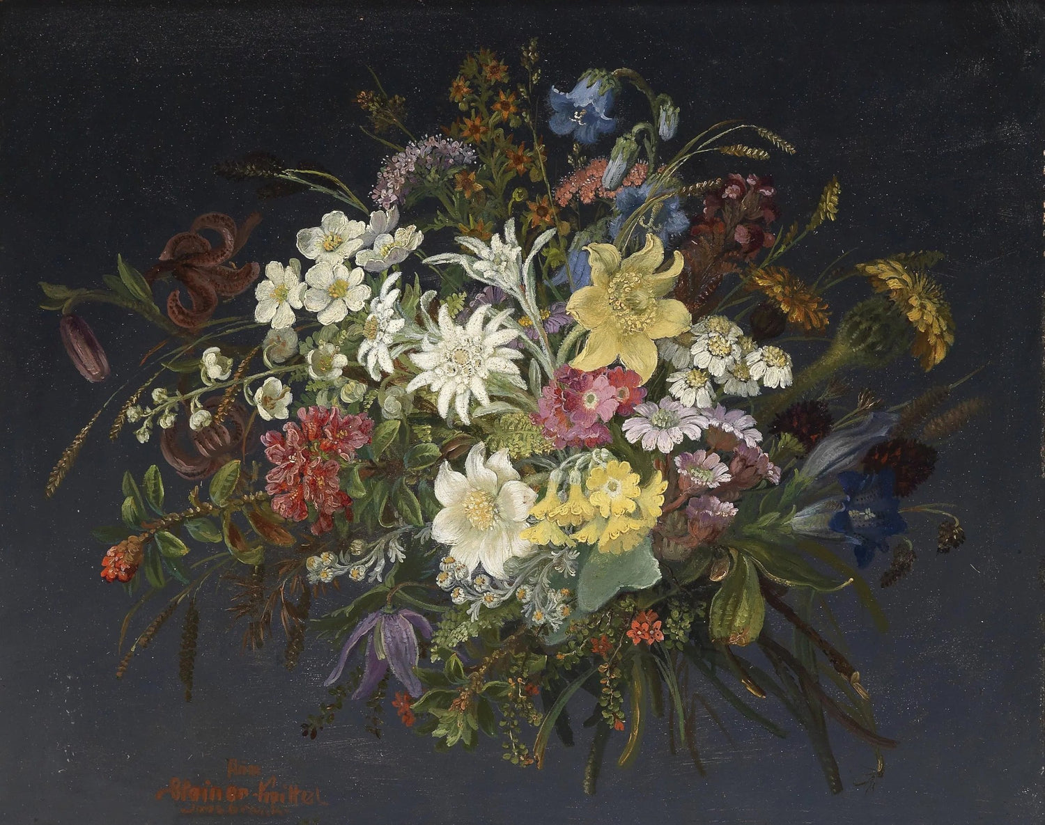Floral Oil Painting - Bouquet of Alpine Wildflowers - Oil Painting Haven