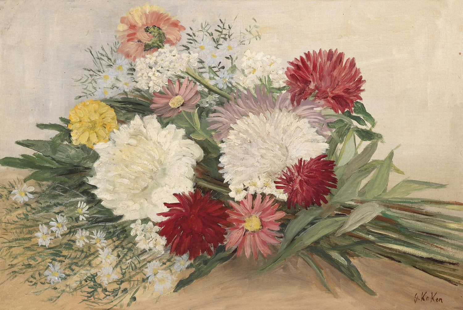 Floral Oil Painting - Bouquet of Mixed Colorful Blooms - Oil Painting Haven
