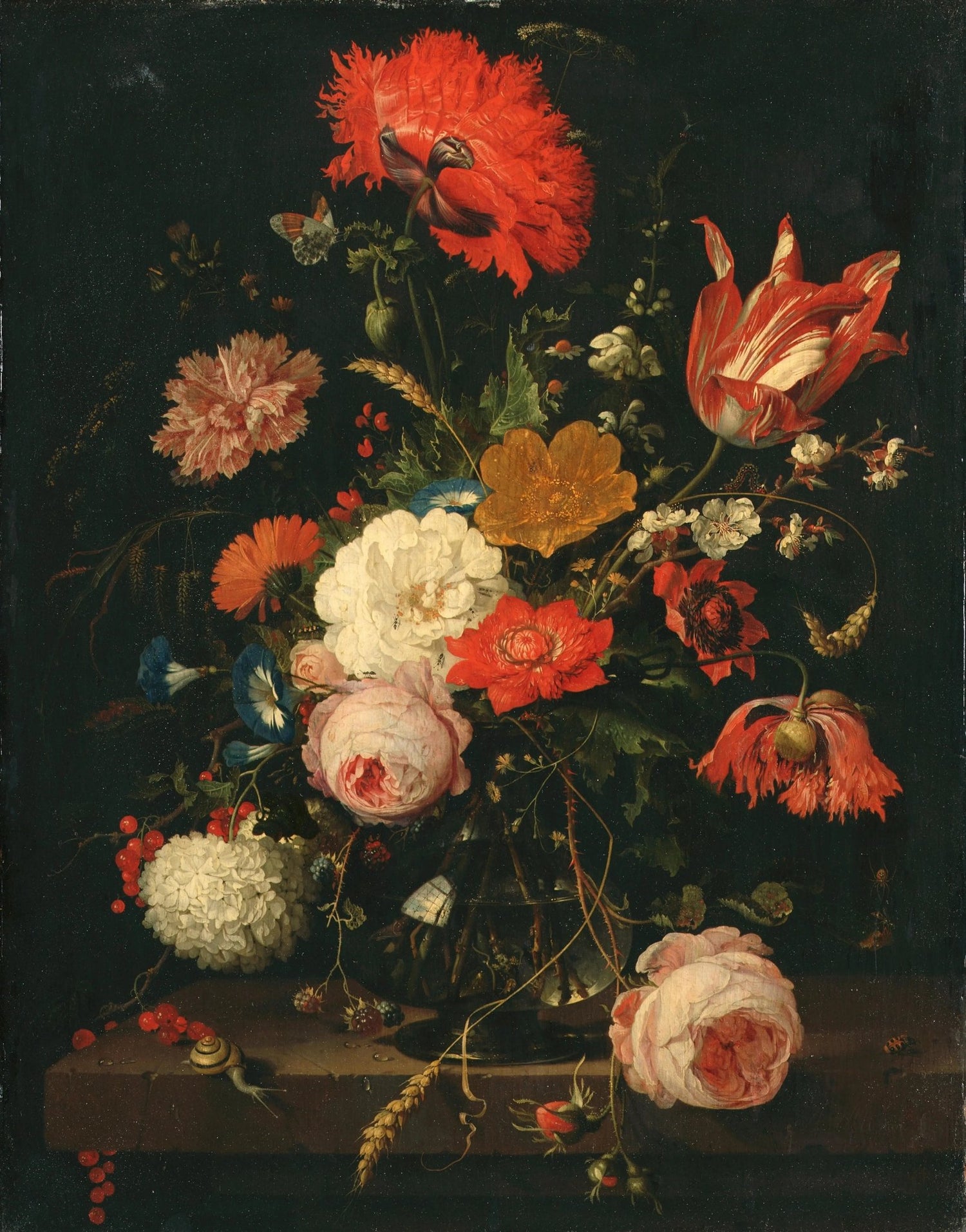 Floral Oil Painting - Bouquet with Insects and Berries - Oil Painting Haven
