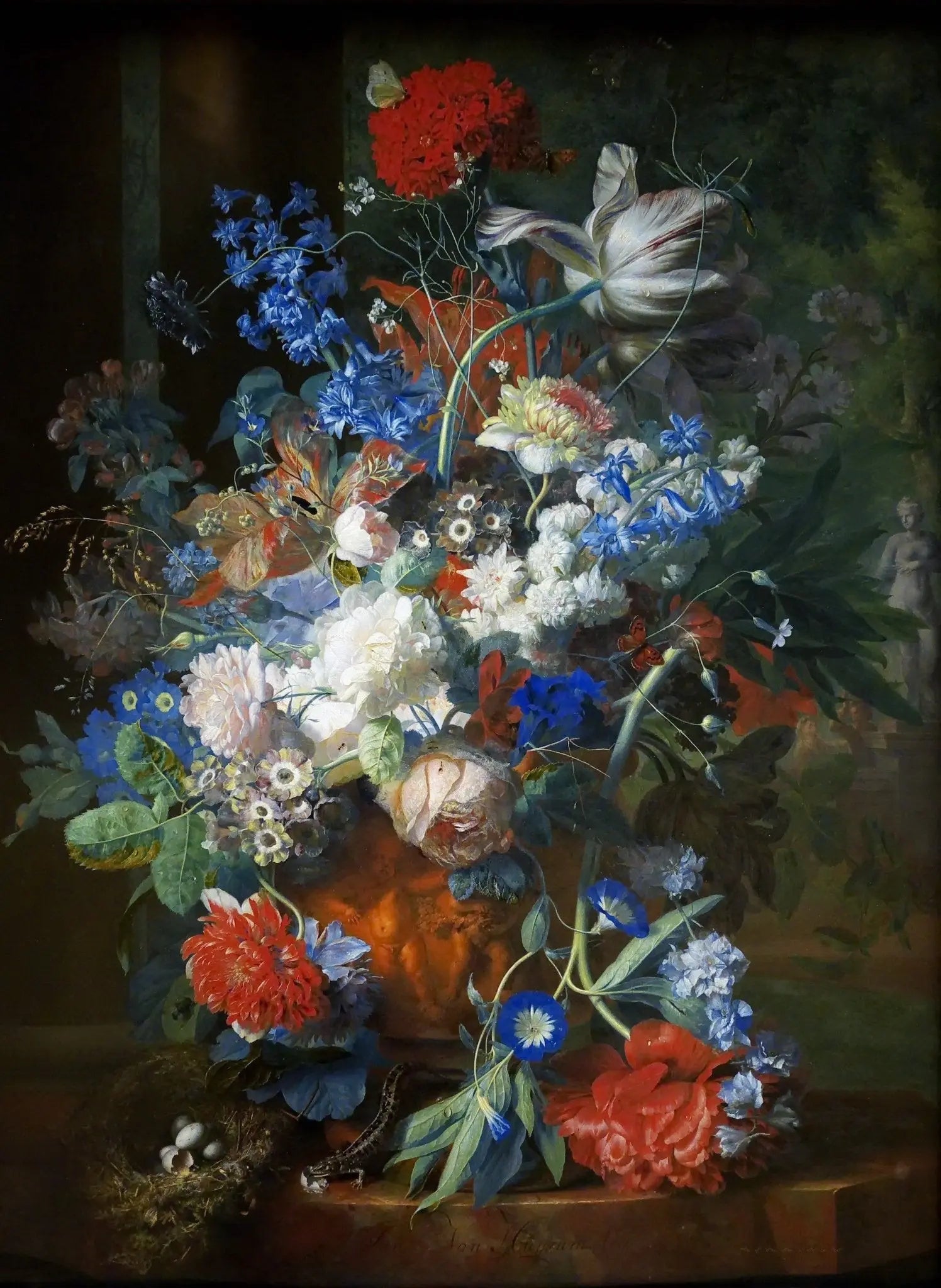 Floral Oil Painting - Bouquet with Nest and Lizard - Oil Painting Haven