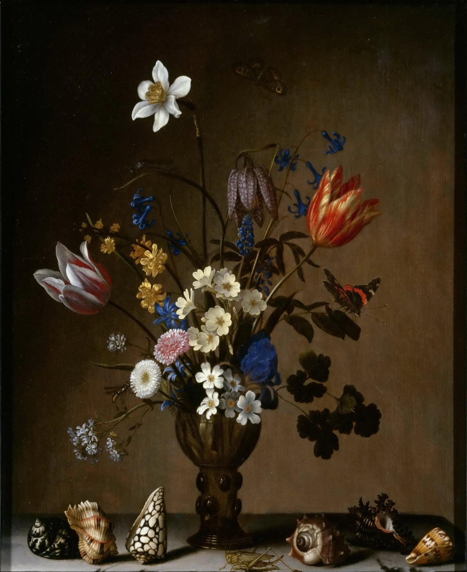 Floral Oil Painting - Bouquet with Shells and Butterflies - Oil Painting Haven