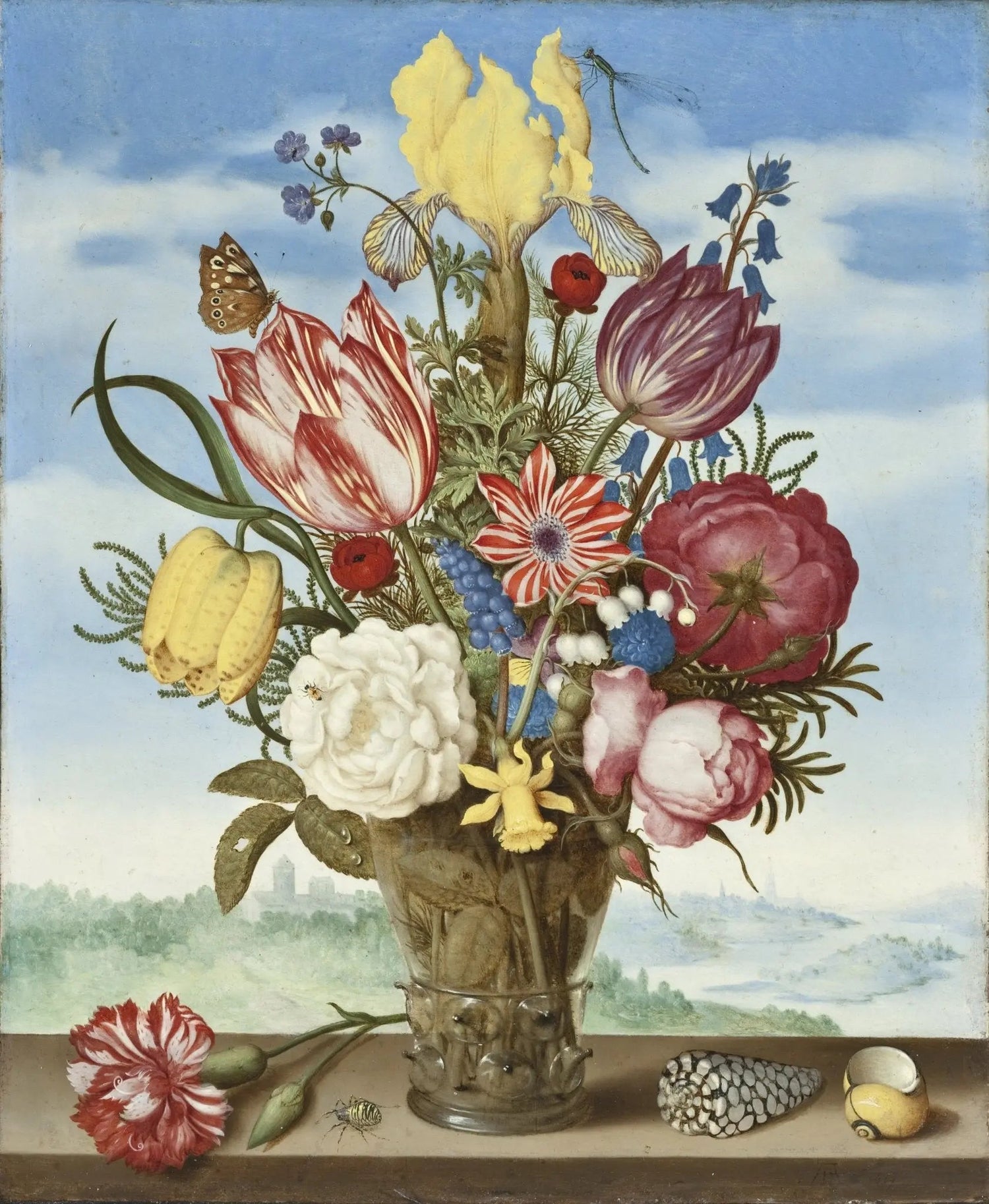 Floral Oil Painting - Bouquet with Shells and Insects - Oil Painting Haven