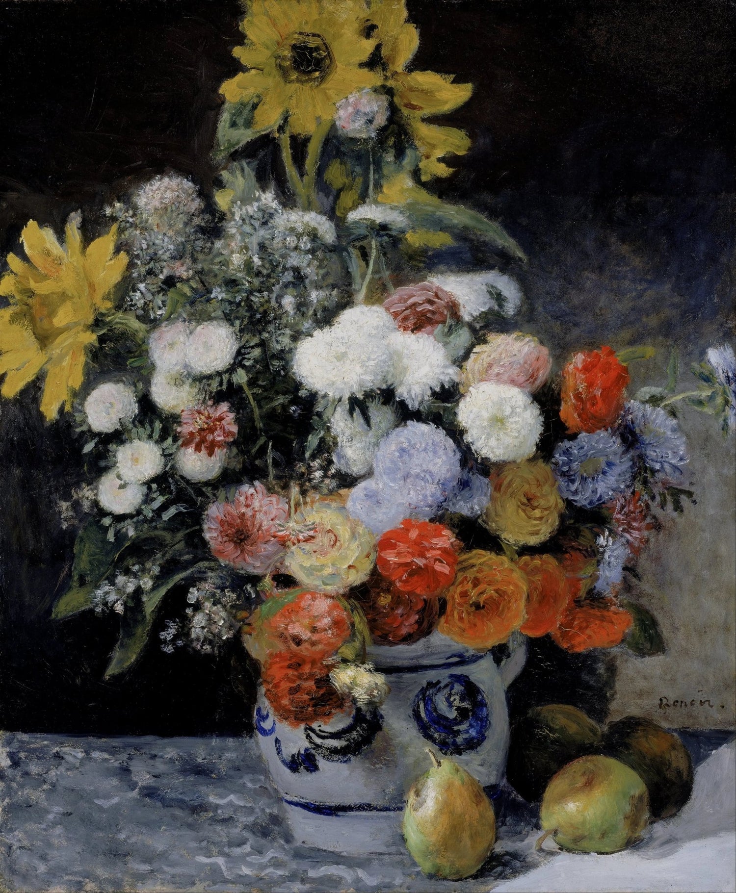 Floral Oil Painting - Bouquet with Sunflowers and Fruit - Oil Painting Haven