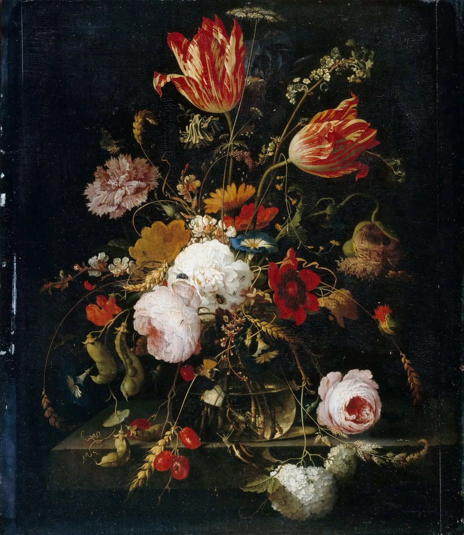 Floral Oil Painting - Bouquet with Tulips and Berries - Oil Painting Haven