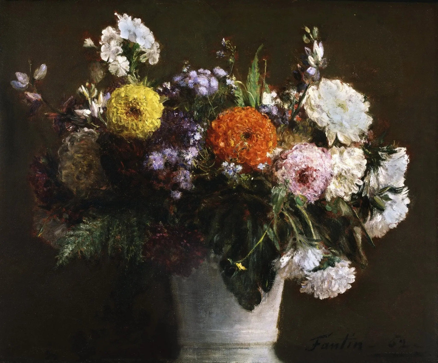 Floral Oil Painting - Colorful Bouquet in White Vase - Oil Painting Haven
